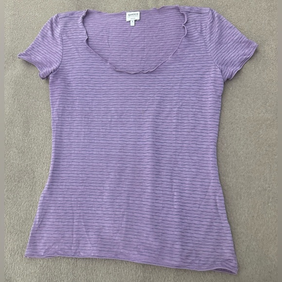 ARMANI COLLEZIONI Lightweight Cap Short Sleeve Women Top Purple Stripes Size 6 - Picture 1 of 6
